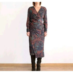 357 Peruvian Connection Ariana Dress Stretch Jersey Knit Size XS Color Brown